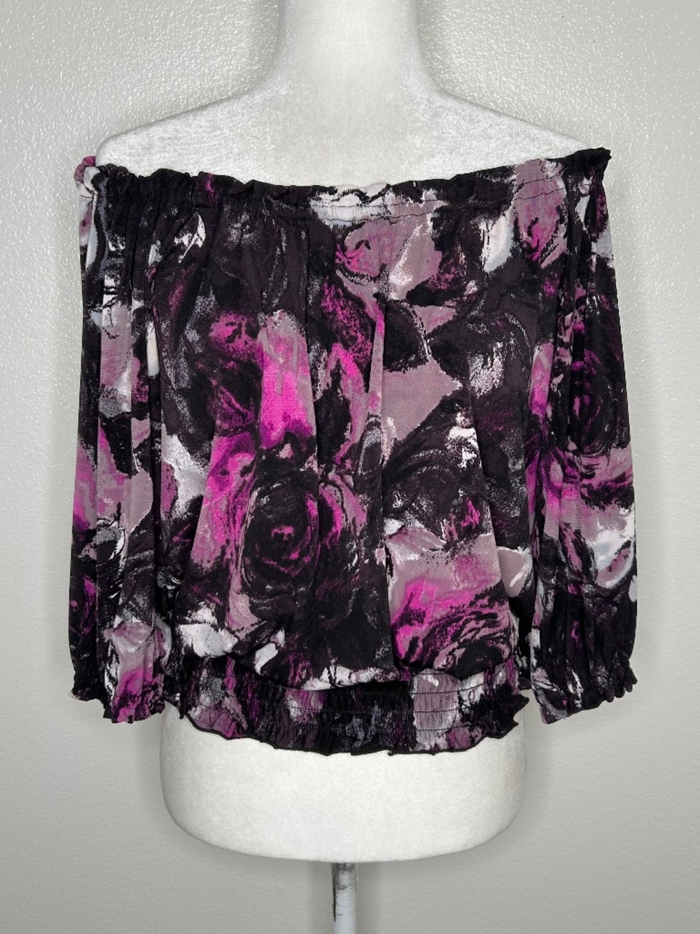 INC Womans Purple Watercolor Off The Shoulder Stretch Top Blouse Size M